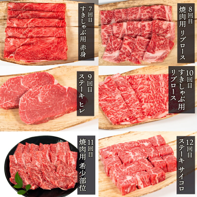 【ふるさと納税】 近江牛 定期便 12回 ステーキ 焼肉 カルビ モモ バラ 肩ロース 赤身 サーロイン リブロース ヒレ フィレ サイコロ 希少部位 ヒウチ ミスジ サンカク 黒毛和牛 お弁当 ブランド 近江牛 毎月 三大和牛 滋賀県 竜王 岡喜 神戸牛 松阪牛 に並ぶ 日本三大和牛 f253847-ryuo-10001237 滋賀県竜王町 サンプル画像3