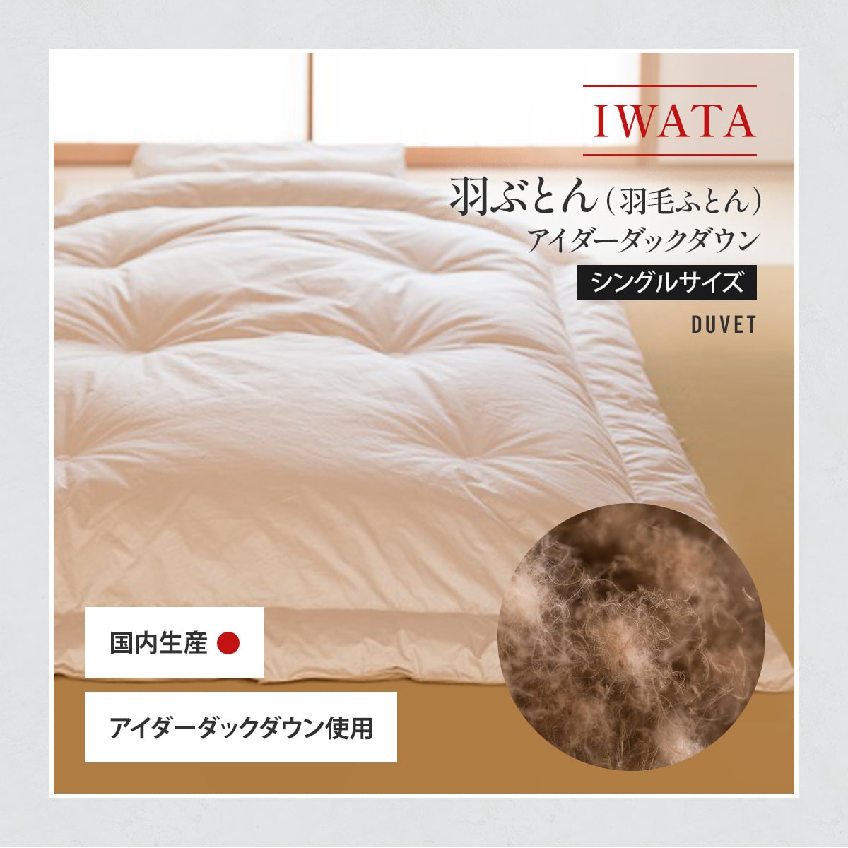 【ふるさと納税】IWATA　羽毛ふとん　羽ぶとん　アイダーダックダウン　シングルサイズ　羽毛布団　高級　AA015