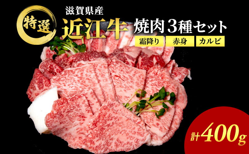 【ふるさと納税】近江牛 特選 焼肉 3種盛り 約400g 牛肉 黒毛和牛 焼き肉 焼肉用 カルビ 赤身 霜降り 肉 お肉 牛 和牛 納期 最長3カ月　【 豊郷町 】　お届け：繁忙期は最長3か月。納期指定不可