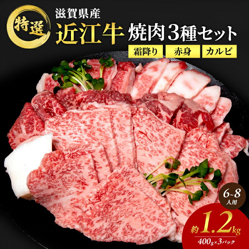 近江牛 特選 焼肉 3種盛り 約1.2kg(6〜8人用) 国産 牛肉 牝牛 ブランド牛 3パック 滋賀県 豊郷町 BBQ バーベキュー