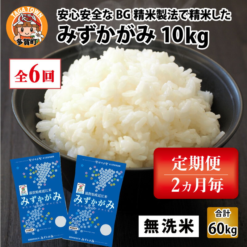 【ふるさと納税】【令和5年産】定期便6回 みずかがみ 計60kg（10kg × 6回） 2ヶ月に1度定期配送 BG無洗米 G-00402 / 滋賀県産 多賀町 米 お米 白米 ご飯 精米 袋 国産 送料無料