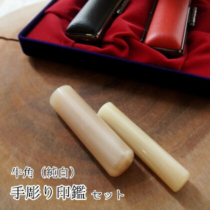 印鑑 工芸品 民芸品 工芸品 牛角 純白 実印 銀行印 セット 小 2本 15mm 12mm