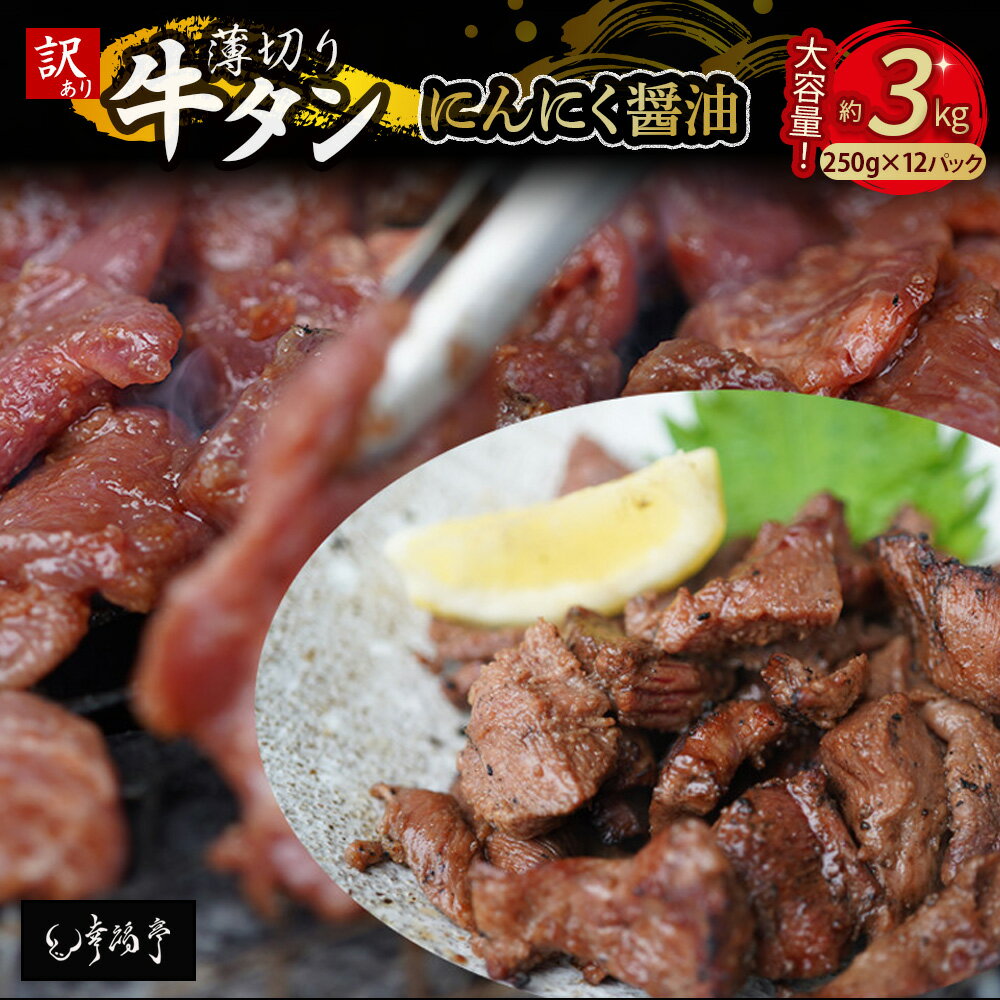 【ふるさと納税】 【 訳あり 】 牛タン 薄切り 3kg (250g×12) にんにく 醤油漬け 切り落とし 端材 牛...