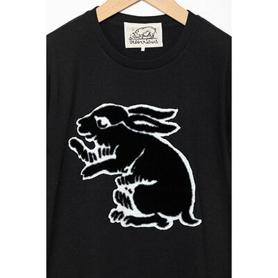 【ふるさと納税】【beanxious( ビーアンキシャス )】直植毛フロッキーTシャツ ウサギ黒 Sサイズ | Tシャツ フロッキー S ブラック 黒 ウサギ 動物 半袖 ギフト お祝い beanxious 京都府 京都市