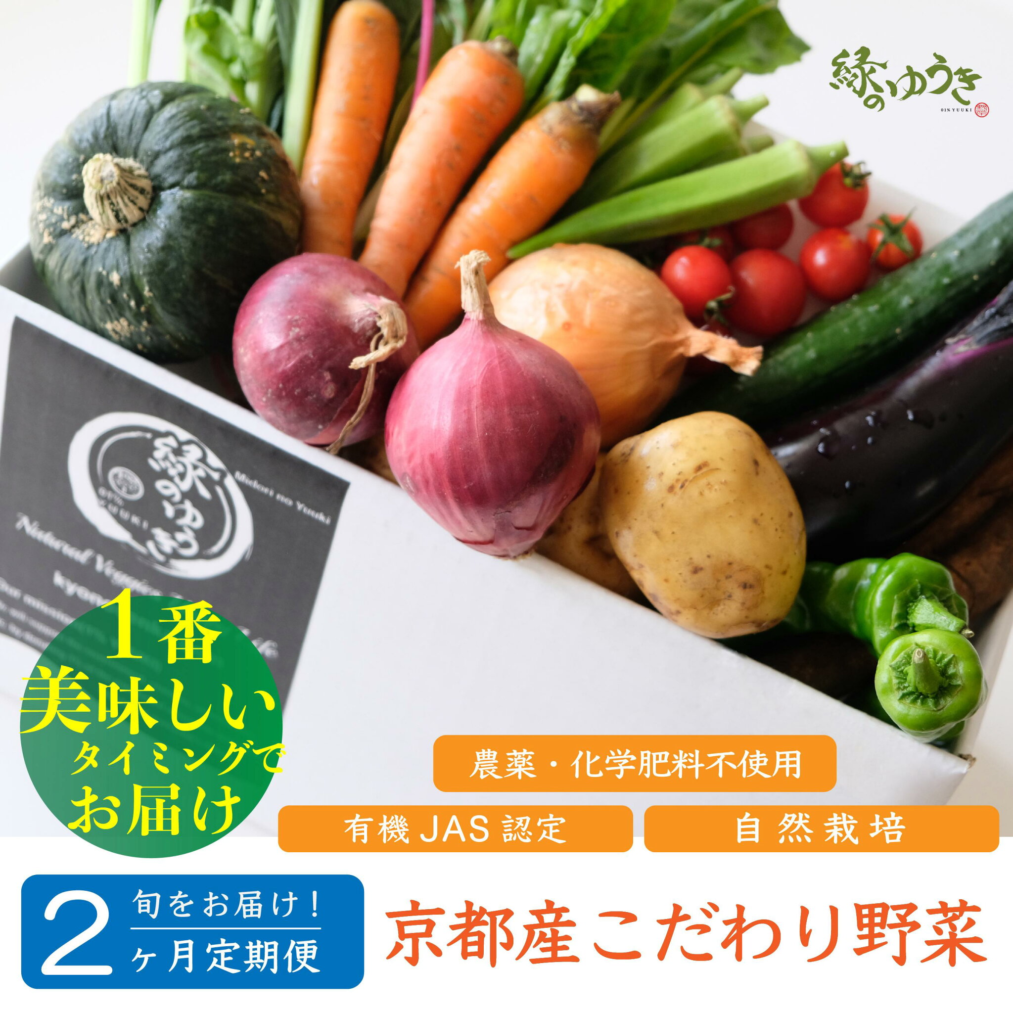 【ふるさと納税】<2か月定期便>2026年発送【緑のゆうき】購入された野菜の売上の1%が、社会貢献に 京都産のこだわり野菜(有機野菜、栽培期間中農薬・化学肥料不使用など)を 美味しいタイミングで収穫したセット
