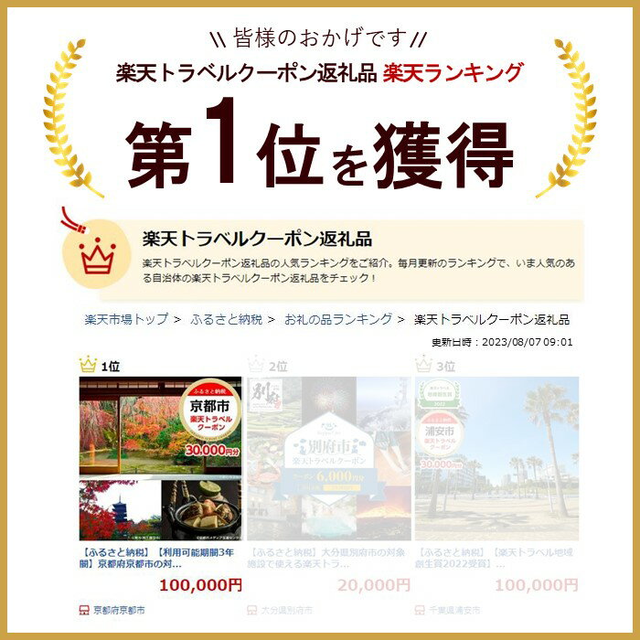 【ふるさと納税】【利用可能期間3年間】京都府京都市の対象施設で使える楽天トラベルクーポン 寄付額100,000円 観光地応援 温泉 観光 旅行 ホテル 旅館 クーポン チケット 予約 父の日 母の日その2