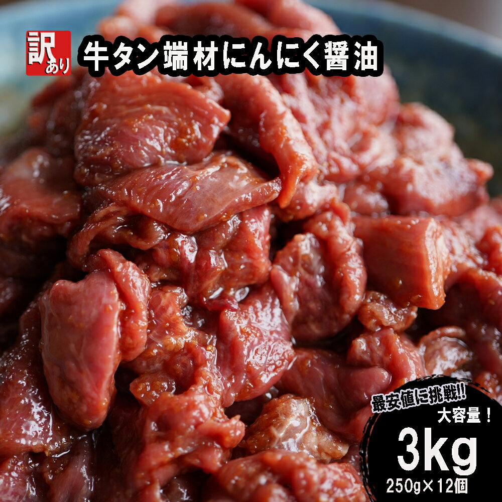 【ふるさと納税】 【 訳あり 】 牛タン 薄切り 3kg (250g×12) にんにく 醤油漬け 切り落とし 端材 牛...