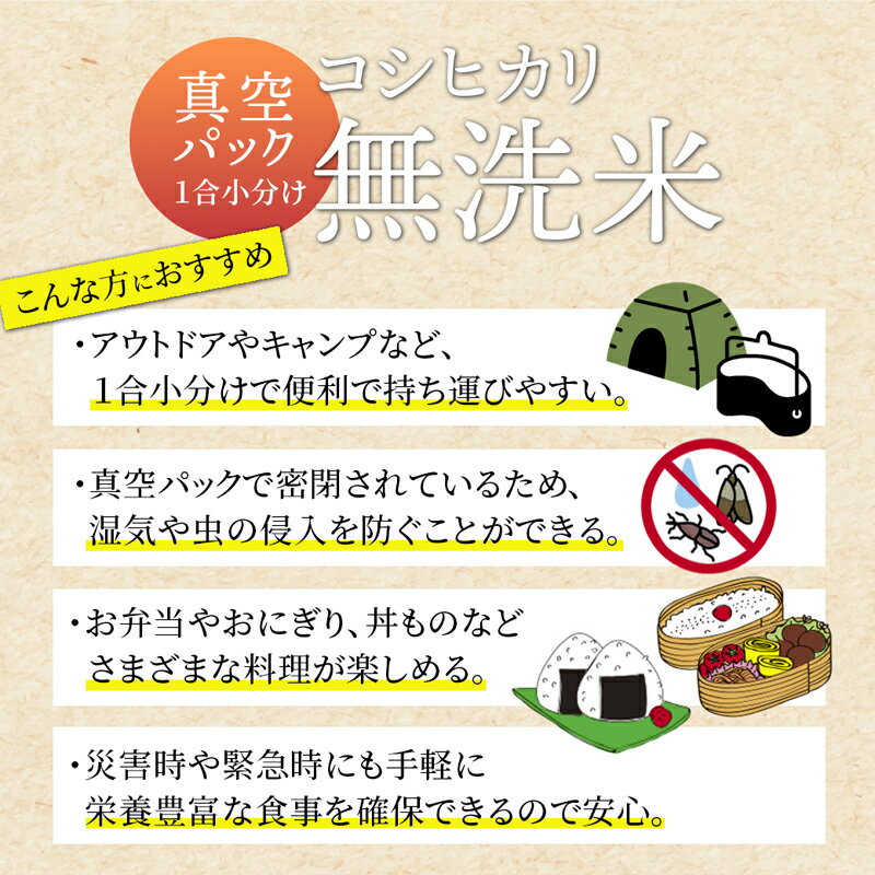 【ふるさと納税】≪選べる内容量≫ R7年度産 無洗米コシヒカリ 一合 150g小分け真空パック（ 5パック / 10パック / 15パック ）無洗米 個包装 コシヒカリ こしひかり 無洗 お米 米 ふるさと無洗米 農家直送 アウトドア キャンプ 備蓄用 備蓄米 非常食 丹波 綾部 京都