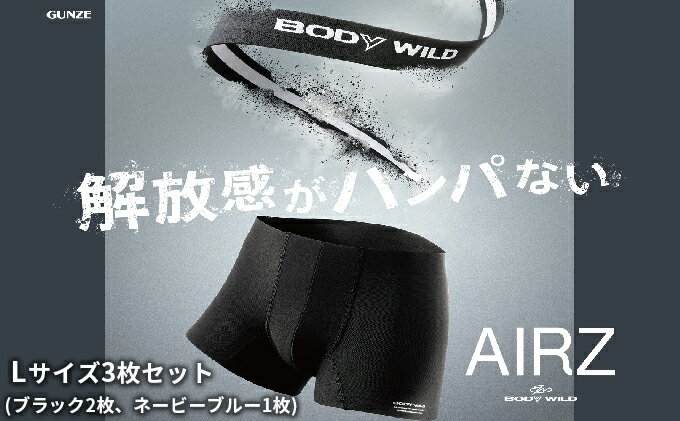 【ふるさと納税】BODYWILD AIRZ ボクサーパンツ Lサイズ 3枚セット ブラック2枚 ネービーブルー1枚 ファッション 服 下着 グンゼ GUNZE L ボクサー パンツ メンズ シンプル 父 旦那 彼氏　【宮津市】　お届け：商品のお届けまで最長3ヶ月～4ヶ月