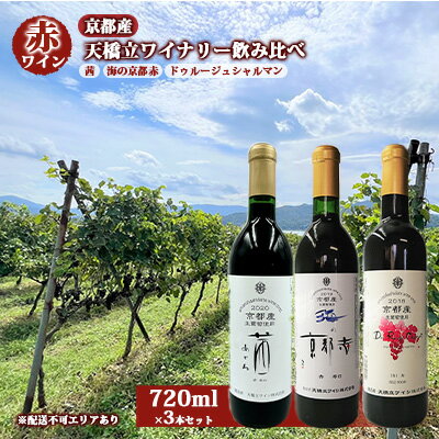 【ふるさと納税】赤ワイン 京都産 天橋立ワイナリー 飲み比べ 720ml×3本セット（ 2021茜 辛口 、海の京都赤 辛口 、2021ドゥルージュシャルマン やや甘口 ）　 お酒 晩酌 ブドウ酒 フルーティー 酸味 芳醇な香り 深みのサムネイル