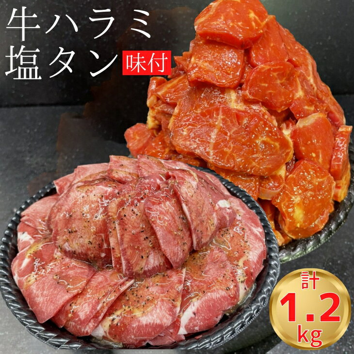 熟成牛 やわらか ハラミ 味付 600g & 牛タン 塩タン 味付 600g 計1.2kg[自家製だれ付][お肉のスーパーやまむらや]※着日指定不可