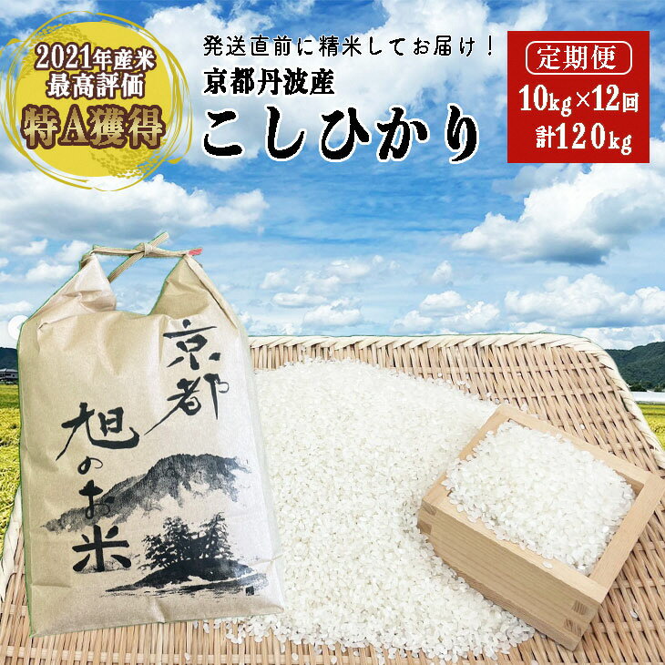 【ふるさと納税】【12回定期便】「京都 旭のお米」丹波 亀岡産 コシヒカリ 10kg（5kg×2袋）×12ヶ月 計120kg ＜なごみの里あさひ＞《米 白米 精米 小分け 国産 京都府産 農家 送料無料 令和5年産 1年 お取り寄せ 新生活》※着日指定不可※配送不可地域あり