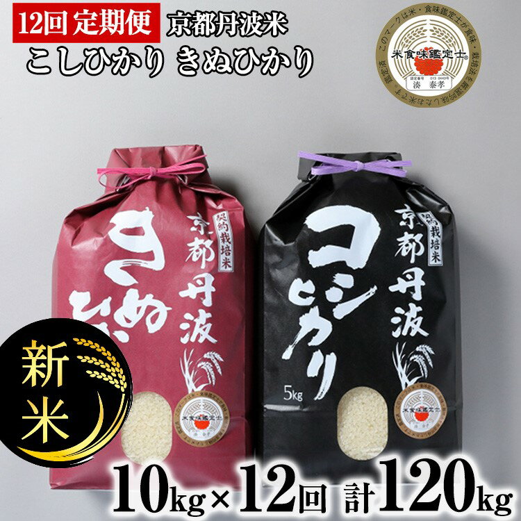 4位! 口コミ数「10件」評価「4.3」【定期便】令和6年産 新米 先行予約 訳あり 京都丹波米10kg (こしひかり5kg・きぬひかり5kg) ×12回 計120kg 12ヶ月 ･･･ 