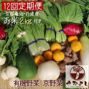 【ふるさと納税】【12回定期便】<有機野菜 京野菜の京都やおよし> 野菜詰め合わせ & 京都亀岡・丹波の お米 2Kg セット 1年間 毎月お届け 朝堀 京たけのこ 付き(3〜5月のうち1回)《オーガニック 有機JAS 農薬不使用 減農薬》※北海道・沖縄・離島への配送不可