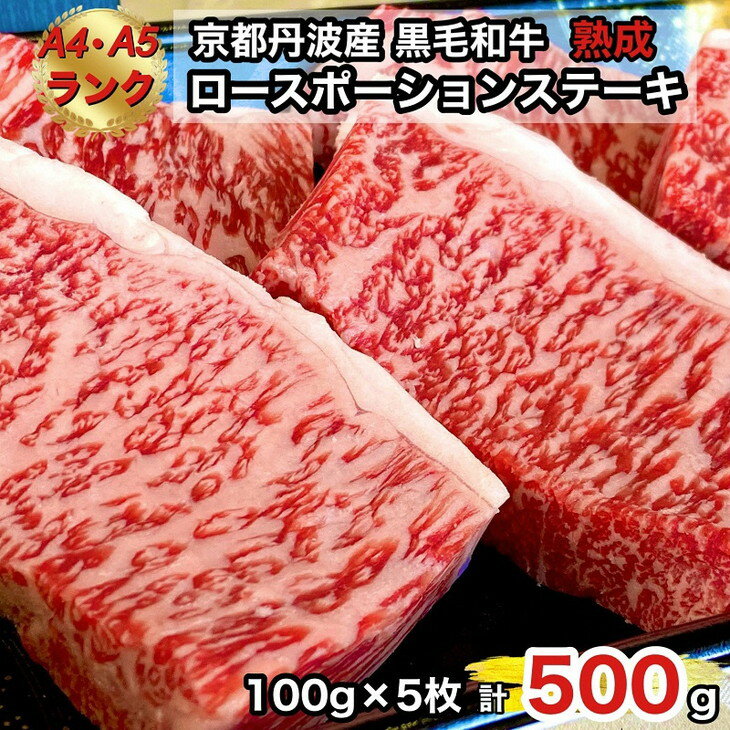 京の肉 ひら山厳選 京都府産 黒毛和牛 ロース ポーション ステーキ 100g×5枚 計500g[特選 A5・A4ランク 熟成肉 和牛 牛肉 京都肉 国産 丹波産 冷凍] ふるさと納税牛肉