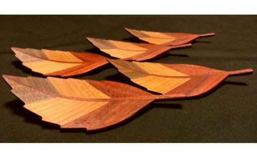 あざやか木の葉の銘々皿 桧箱入り5枚セット≪木製 桧 ヒノキ ひのき キッチン インテリア 料理 お皿≫☆月間MVPふるさと納税賞 第1号(2020年10月)・SDGs未来都市亀岡
