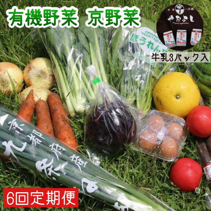 【ふるさと納税】【6回定期便】＜有機野菜 京野菜の京都やおよし＞丹波産 野菜 ＆ 美山牛乳200mlパック3本セット　6回 毎月 お届け《オーガニック 有機JAS 栽培期間農薬不使用 減農薬 野菜 牛乳》※火曜日or金曜日発送※北海道・沖縄・離島への発送不可