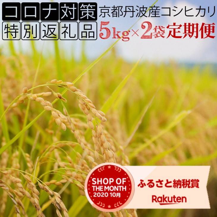【ふるさと納税】定期便 米 10kg 6ヶ月 京都丹波産 コシヒカリ 白米 ＜JA京都 たわわ朝霧＞ 6回定期便 10kg（5kg×2袋）×6回 計60kg 毎月発送に合わせて精米≪緊急支援品 ふるさと納税 訳あり≫京都丹波産 特A◇のサムネイル