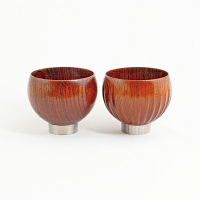【手作り漆器】sukuf clear brown(ペア)漆器×金属 湯呑・ぐいのみ・小鉢/天然木・本漆・摺漆 【食器・湯呑・酒器・日用品】