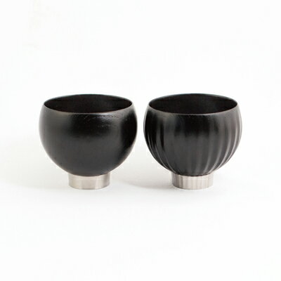 【手作り漆器】sukuf black(ペア)漆器×金属 湯呑・ぐいのみ・小鉢/天然木・本漆・摺漆 【食器・湯呑・酒器・日用品・手作り漆器・ステンレス】
