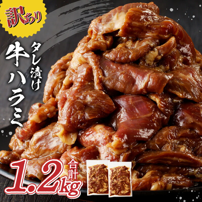 【ふるさと納税】【訳あり】タレ漬け牛ハラミ 1.2kg（600g×2袋） 訳あり 訳アリ 牛肉 ハラミ　冷凍　焼くだけ　タレ漬け 味付肉　焼肉 焼き肉 BBQ バーベキュー 小分け ふるさと納税 ハラミ