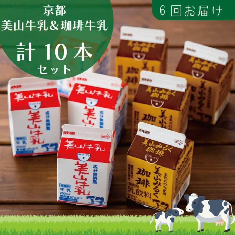 3位! 口コミ数「0件」評価「0」牛乳 定期便 6ヶ月 京都 美山牛乳 200ml ×5本 珈琲牛乳 ×5本 詰め合わせ セット 美山町 お取り寄せ コーヒー牛乳 パック 紙･･･ 