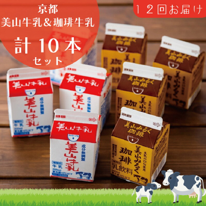 11位! 口コミ数「0件」評価「0」牛乳 定期便 12ヶ月 京都 美山牛乳 200ml ×5本 珈琲牛乳 ×5本 詰め合わせ セット 美山町 お取り寄せ コーヒー牛乳 パック ･･･ 