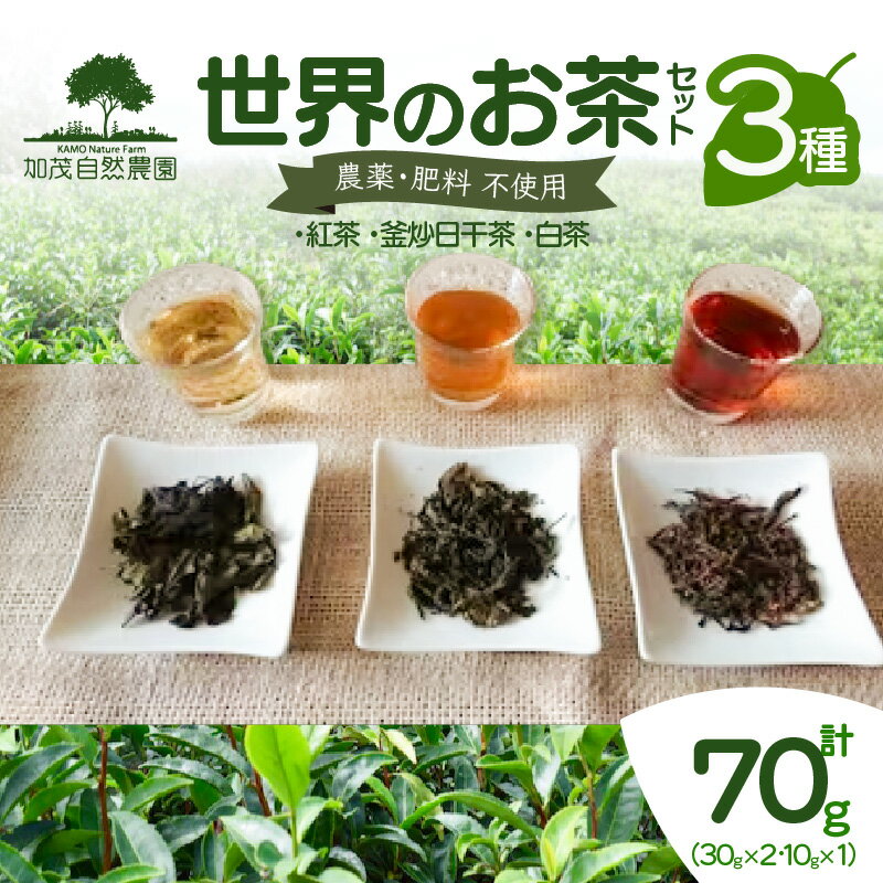 ＜京都産＞加茂自然農園 世界のお茶セット(3種類) お茶 農薬不使用 自然栽培 詰め合わせ 3種類 計70g 加茂自然農園