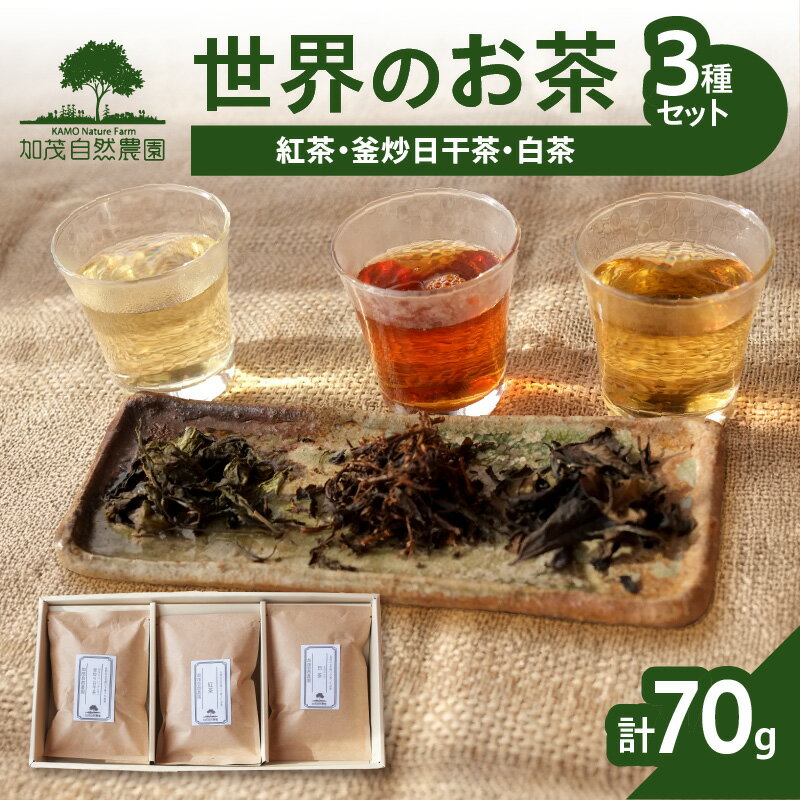 [レビューキャンペーン][京都産]加茂自然農園 世界のお茶セット(3種類) お茶 農薬不使用 自然栽培 詰め合わせ 3種類 計70g 加茂自然農園