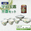 【ふるさと納税】 高級 宇治玉露 & 茶器 セット (仁和の花100g) 缶入り 海峰窯 絵付け 茶器 急須 湯冷まし 茶碗 小川武治茶舗 コラボ商品 茶碗 セット 茶葉 お茶 日本茶 国産 京都府【091】