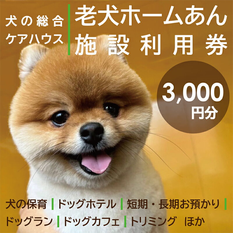 老犬ホーム あん施設利用券(3,000円分) 犬専用総合ケアハウス 愛犬愛護活動