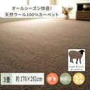 【ふるさと納税】天然ウール100 の 防炎 カーペット 1枚 3帖 ダークブラウン 約176×261cm 600023730｜防炎 防ダニ 抗菌加工 防音 オールシーズン ウールカーペット インテリア 天然素材 3541