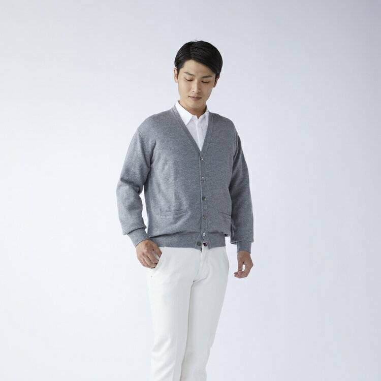 【ふるさと納税】日本製 カシミヤ100% カーディガン ライトグレー Lサイズ｜敬老の日 ギフト 誕生日プレゼント 贈り物 [2611]