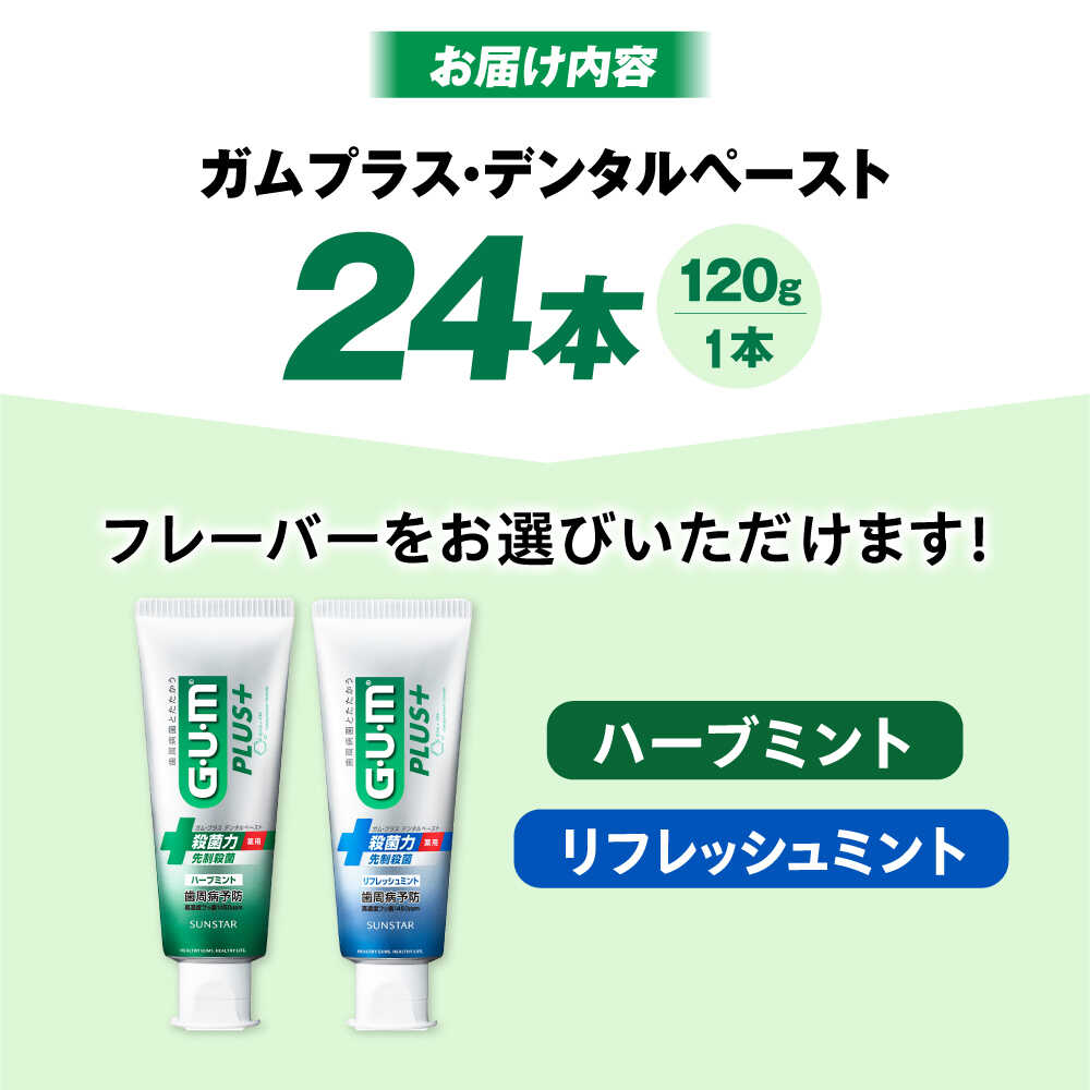 【ふるさと納税】【最短7日以内発送】【選べるフレーバー】ガム・プラス デンタルペースト 120g×24本 歯磨き はみがき ハミガキ 歯磨き粉 歯みがき粉 歯ブラシ ハブラシ 薬用 医薬部外品 歯周病 日用品 虫歯 口臭 矯正 大容量 人気 定番 大阪府高槻市/サンスター[AOAD028]