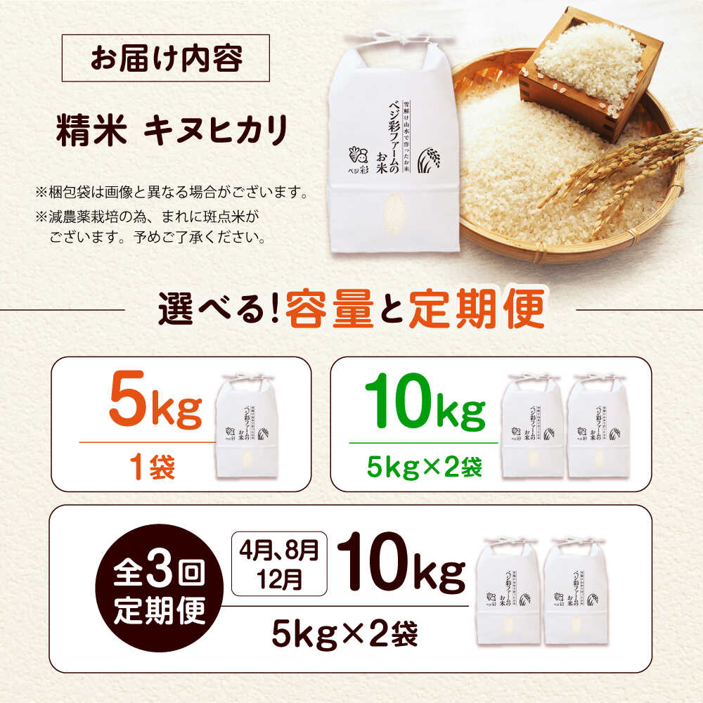 【ふるさと納税】【年内発送】【選べる容量＆定期便】令和7年産 新米 キヌヒカリ 5キロ 10キロ きぬひかり 米 お米 ブランド米 ライス コメ 人気 おこめ ごはん ご飯 ゴハン もちもち 国産米 国産 おすすめ 精米 白米 5kg 10kg 定期便 大阪府高槻市/ベジ彩ファーム[AOEJ009]