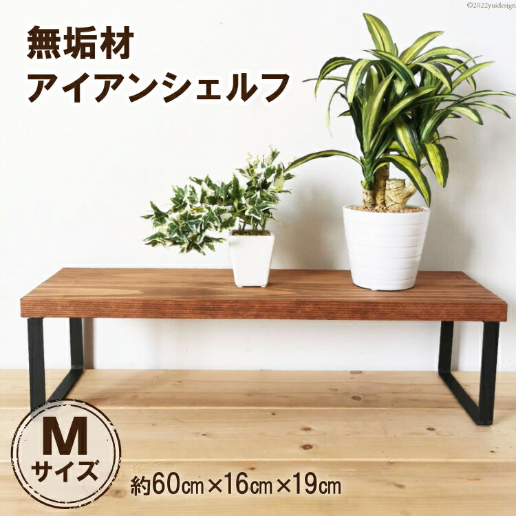 無垢材とアイアンのシェルフ ブラウン Mサイズ 60cm リビング 玄関 植物 完成品｜新星金属製作所 大阪府 守口市 [0872r]