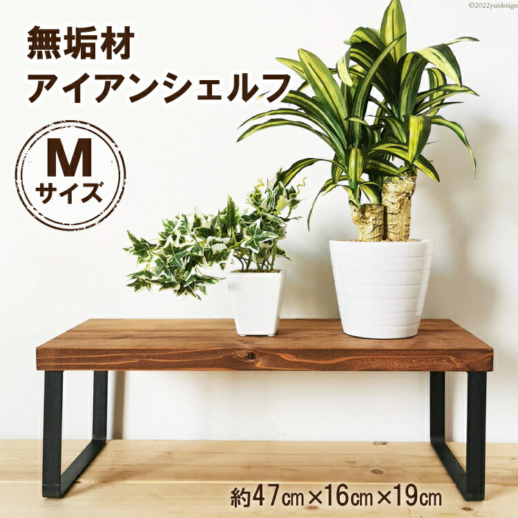 無垢材とアイアンのシェルフ ブラウン Mサイズ 47cm リビング 玄関 植物 完成品|新星金属製作所 大阪府 守口市 [0893]