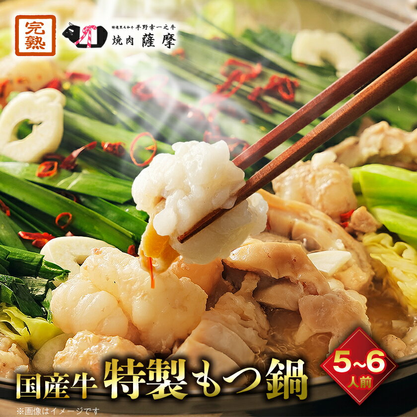 【ふるさと納税】焼肉薩摩 特製もつ鍋(5～6人前)_ もつ鍋 鍋セット 牛もつ 鍋料理 国産 和牛 グルメ 大人数用 お取り寄せ 美味しい 人気 おすすめ ギフト 贈答 送料無料 【配送不可地域：離島】【1037064】