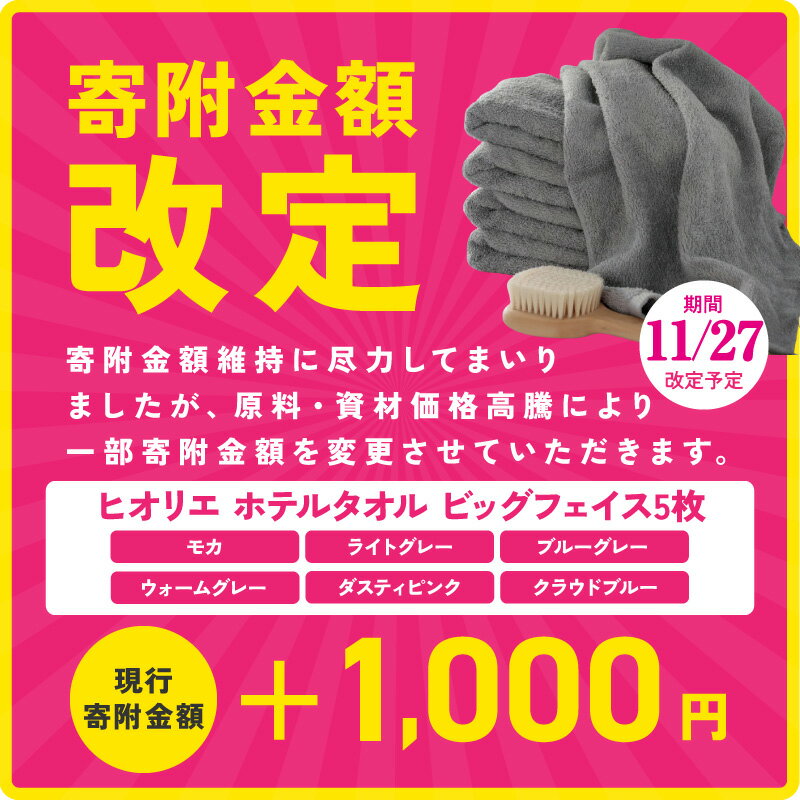 【ふるさと納税】11/27～寄附額改定 ★高評価 ネットランキングNo1 ヒオリエ ビッグフェイスタオル 5枚 選べる6色 40 × 100cm 絶妙サイズ 泉州タオル ホテルタオル 日本製 厚手 ふわふわ パイル 無地 綿100％ 吸水力 単色 最強翌日配送 泉佐野市 送料無料