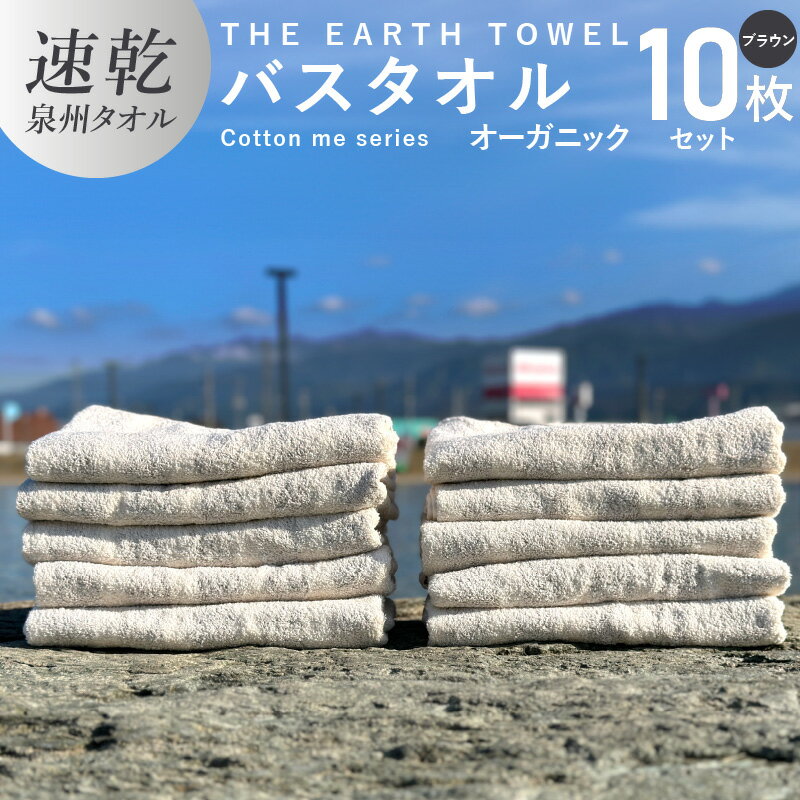 バスタオル 10枚 セット ブラウン ボーダー 速乾 泉州タオル THE EARTH TOWEL 日本製 やや薄手 オーガニック 吸水力 後晒し 日用品 大阪府 泉佐野市 送料無料 新生活