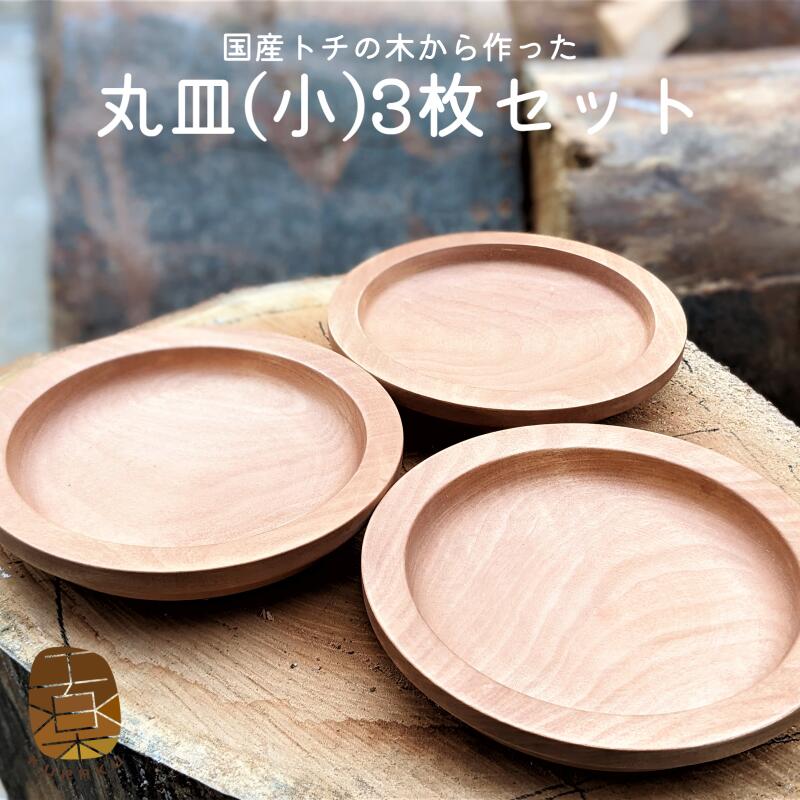 丸皿 小 3枚 セット 直径16cm 国産トチの木から作った 天然木 使いやすい 手作り 皿 プレート 丸いフォルム 可愛い 普段使い 日常使い おうちカフェ 木工作家 松本 剛一氏 お取り寄せ 関西 大阪府 泉佐野市 送料無料