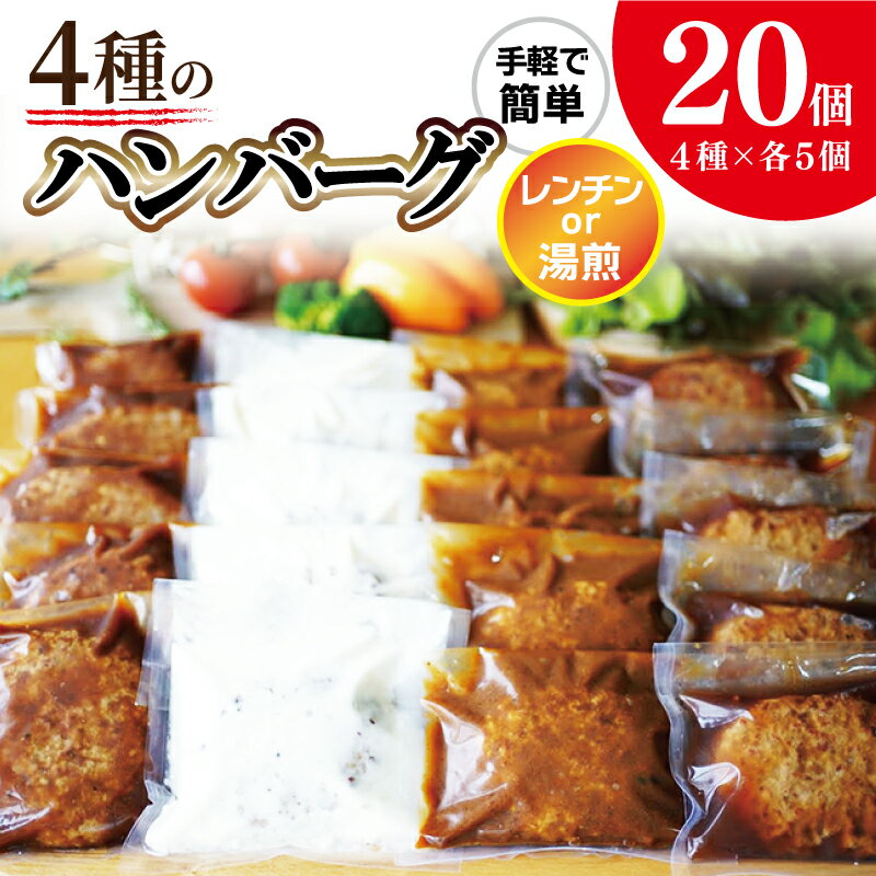 【ふるさと納税】【9月30日受付終了】ハンバーグ 20個 セット 泉佐野で採れた 泉州玉ねぎ 使用 こがし玉ねぎソースシリーズ 4種のハンバーグ デミグラスソース 照り焼きソース カレーソース ホワイトソース レンジ 温めるだけ レンチン 湯煎 小分け 個包装 泉佐野市 送料無料のサムネイル