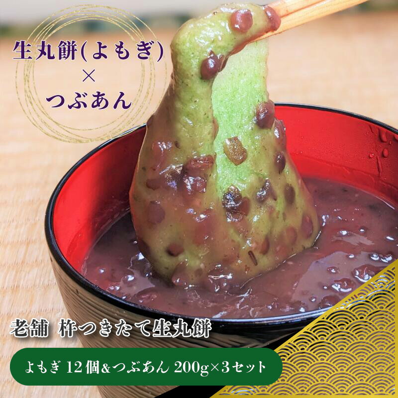 【ふるさと納税】杵つき 生丸餅 よもぎ 12個 ＆ つぶあん 200g 3 セット 老舗 和菓子屋さん 生餅 餅 国産よもぎ あんこ 昔ながら 手作り 甘さ控えめ そのまま食べても美味しい あんころ餅 おし…