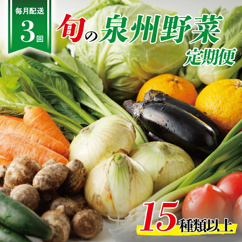 【ふるさと納税】泉州野菜 定期便 全3回 15種類以上 詰め合わせ 野菜 国産 新鮮 毎月配送コース 鮮度抜群 新鮮野菜 果物 加工品 水茄子ぬか漬け 手作りこんにゃく 旬の野菜 季節の野菜 お取り寄せ 冷蔵 関西 大阪 泉佐野市 送料無料