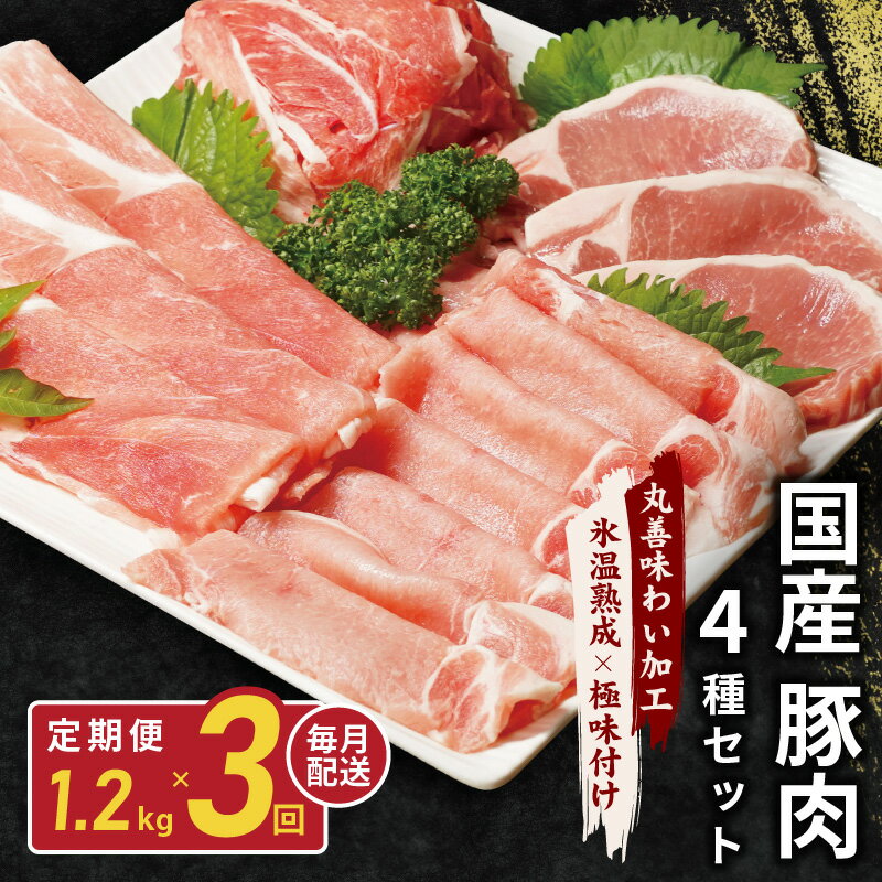 【ふるさと納税】国産 豚肉 4種セット 定期便 1.2kg×3回 小分け 丸善味わい加工 訳あり 氷温熟成豚 熟成肉 氷温熟成 作り方 ふるさと納税オリジナル 限定【毎月配送コース】