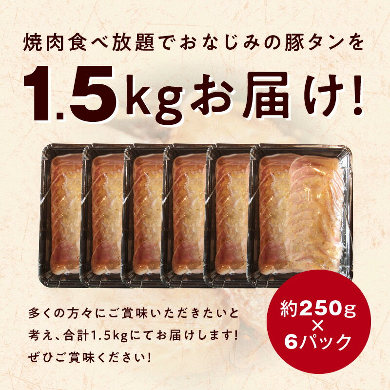 【ふるさと納税】ねぎ塩 豚タン（成型）合計 1.5kg 小分け 250g×6【たん 豚肉 焼肉用 薄切り 訳あり サイズ不揃い】