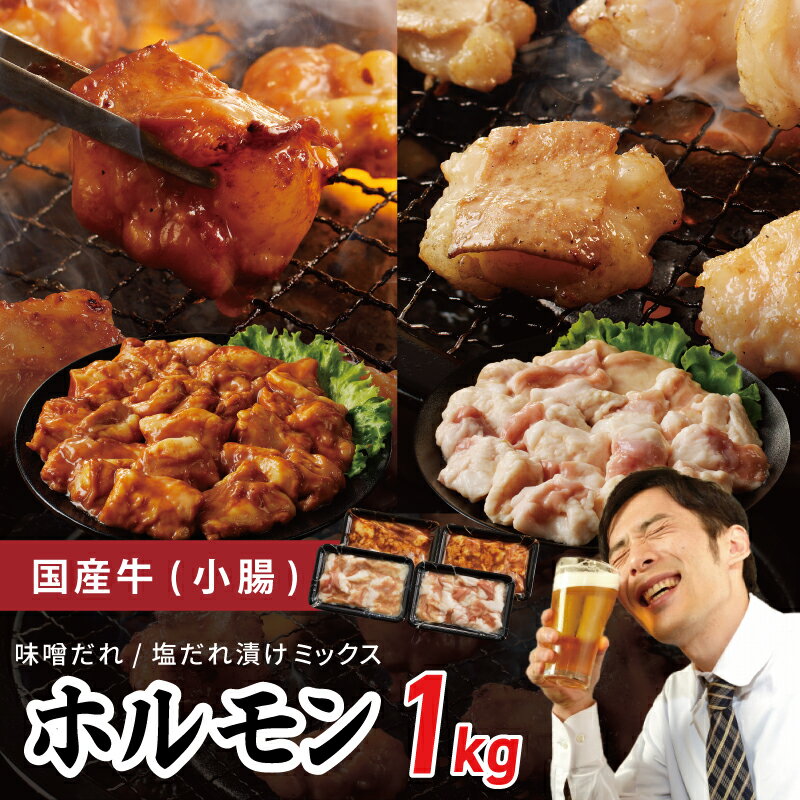 国産 牛肉 ホルモン 1kg 味付けMIX 味噌 / 塩だれ 焼肉用 小分け 250g×4P