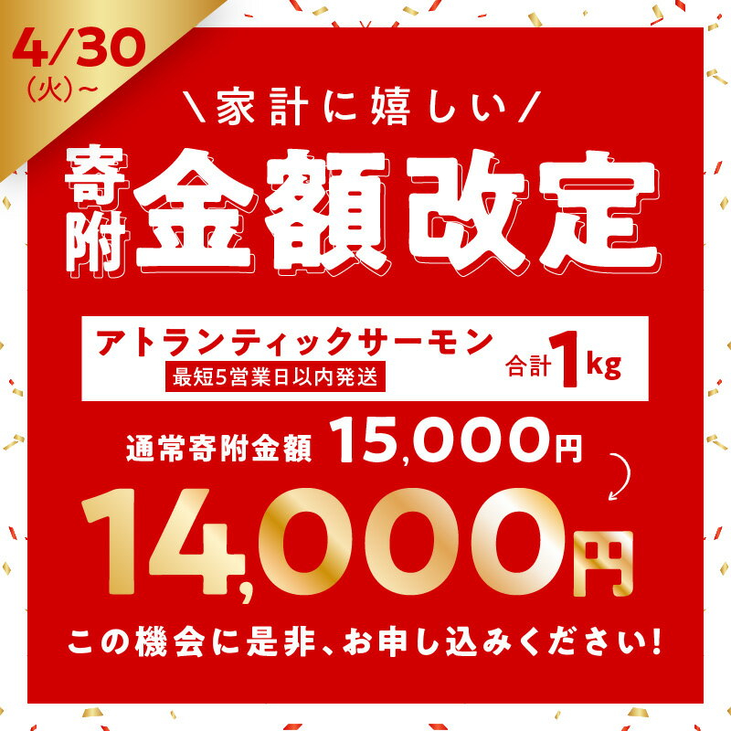 【ふるさと納税】＼最短5営業日以内発送／【高評価☆4.66】サーモン 1kg 上質 ブロック状 アトランティックサーモン 柵切り 甘い脂 おかず 和食 刺身 海鮮丼 柵 ポーション 真空パック 小分け 食品 魚 冷凍 大阪府 泉佐野市 送料無料 骨取り 骨抜き