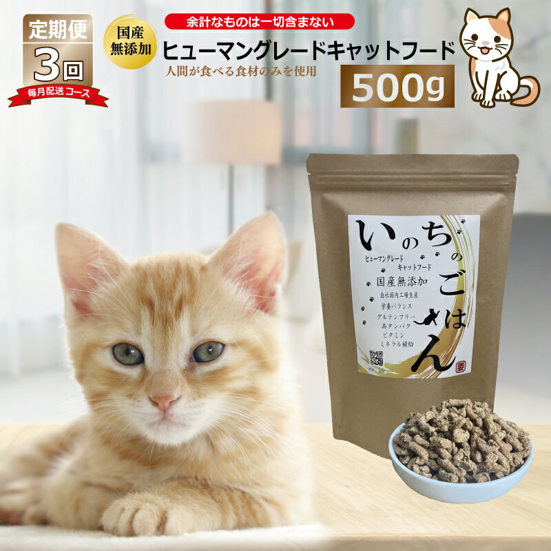 【ふるさと納税】【定期便】国産 無添加 キャットフード「いのちのごはん」500g×全3回【毎月配送コース】