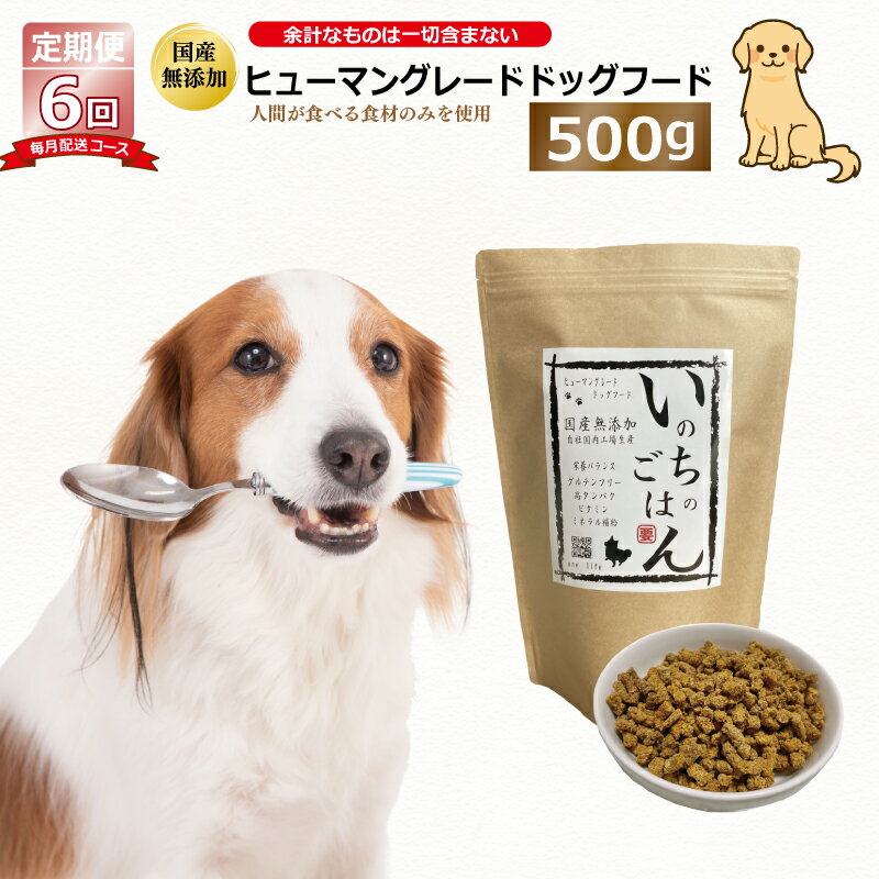 【ふるさと納税】【定期便】国産 無添加 ドッグフード いのちのごはん 500g 全6回【毎月配送コース】